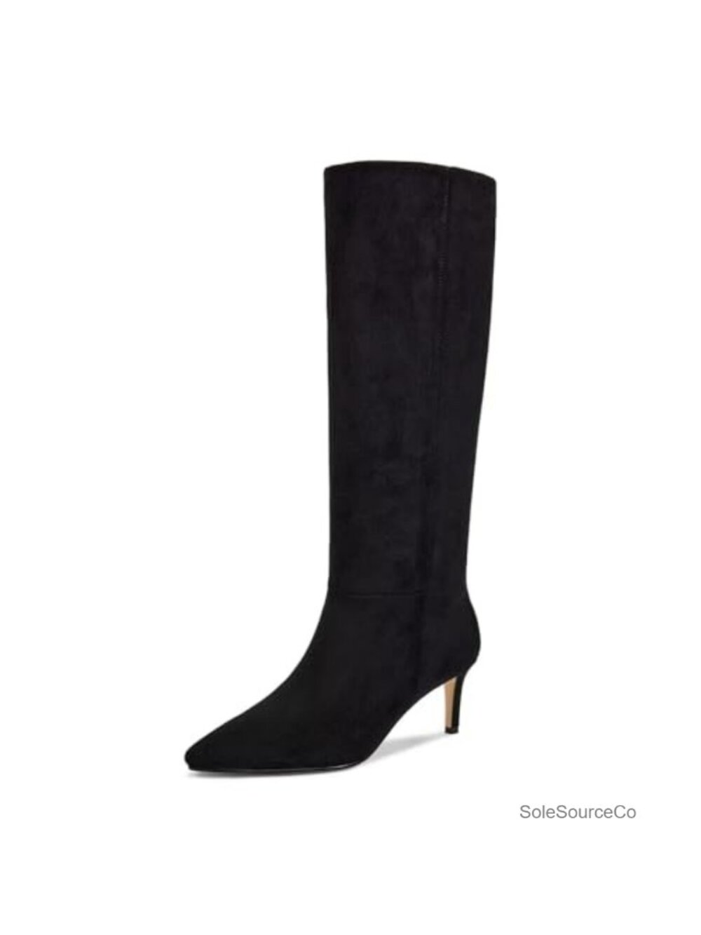 Knee High Boots Pointed Toe Kitten Heel Full Side Zipper Faux Suede